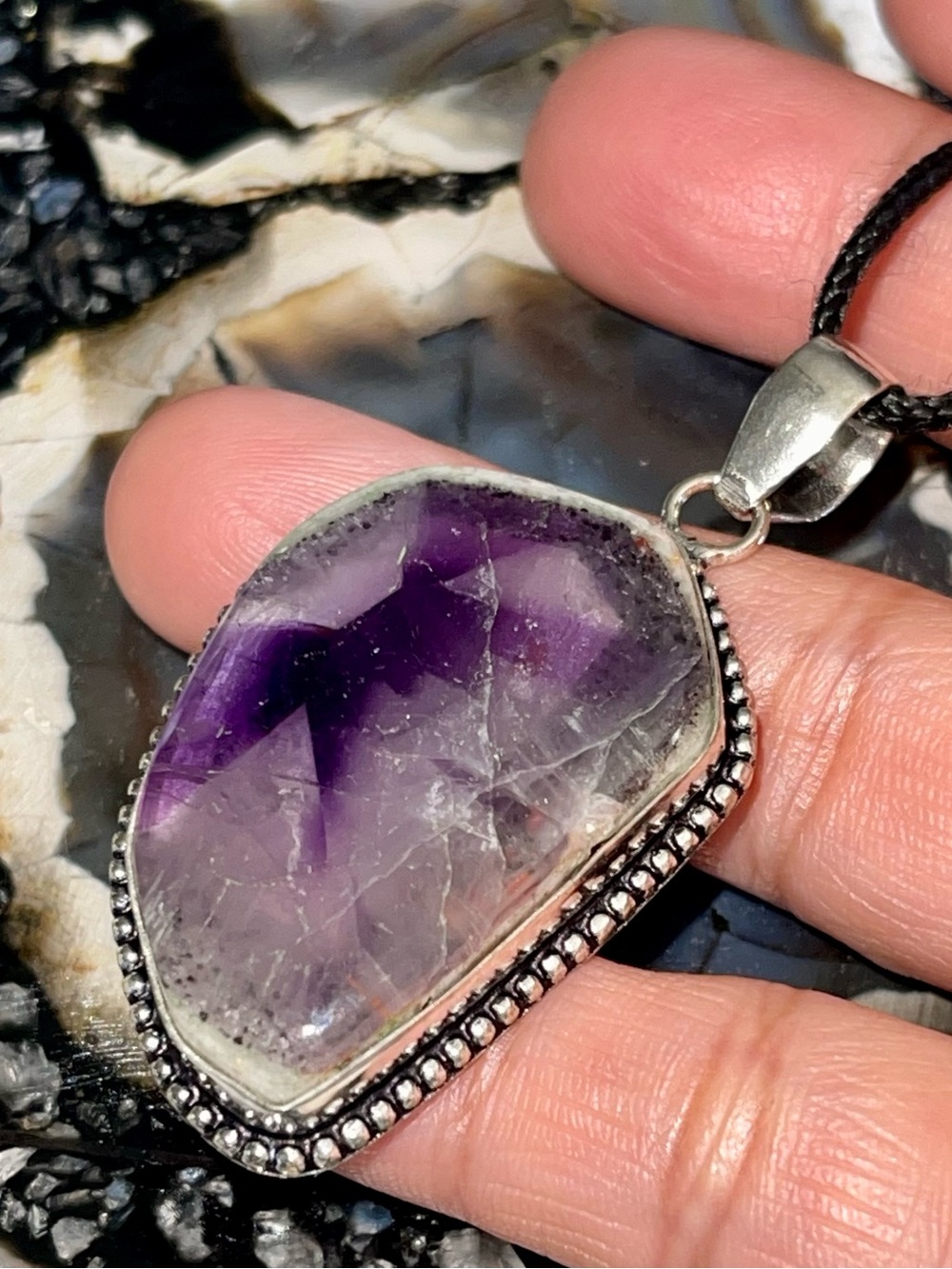 Auralite Trapiche Amethyst Crystal Pendant 2”